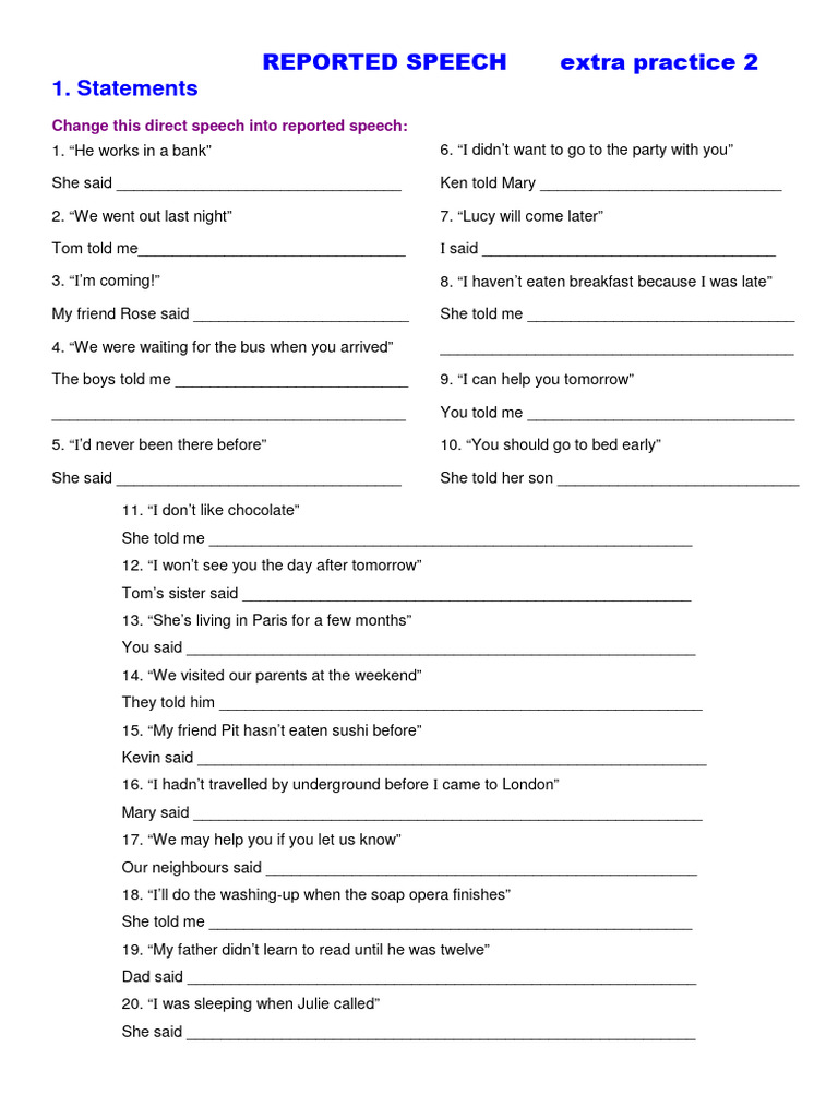 Reported Speech Practice Exercises | PDF