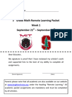 5th Grade Math Remote Learning Packet 9-21-2020 To 10-2-2020 Week 1 and 2