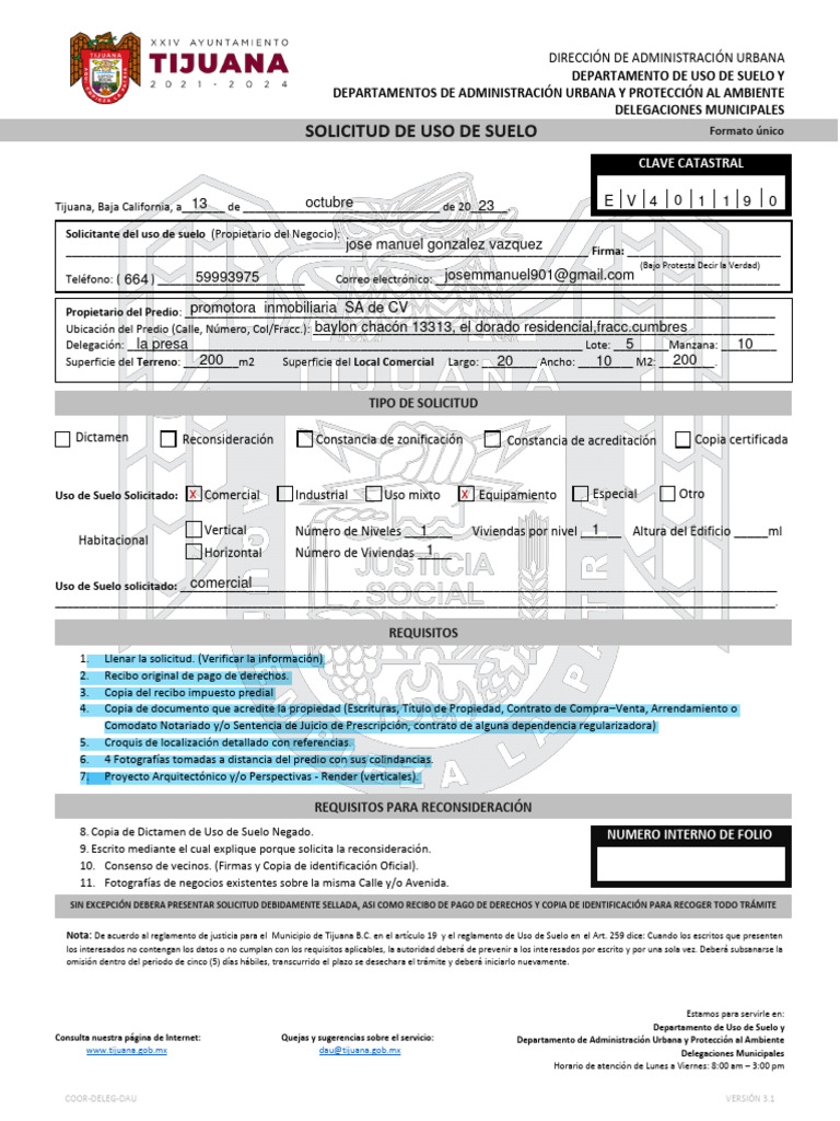 Formato Uso De Suelo Pdf