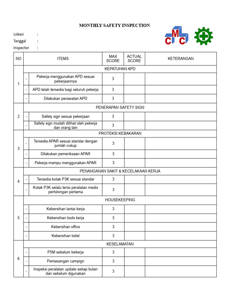 Inspeksi Keselamatan Bulanan | PDF