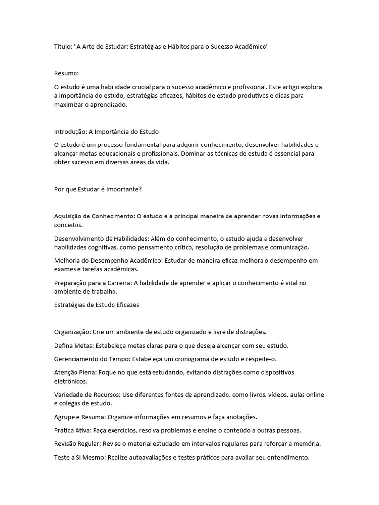 Estratégias Eficazes para Estudar Melhor | PDF | Aprendizado | Cognição
