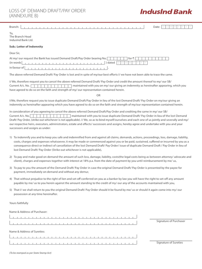 Letter of Indeminity | PDF | Surety | Payments