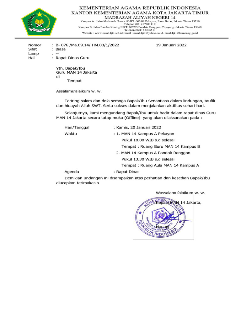 UNDANGAN RAPAT DINAS GURU | PDF