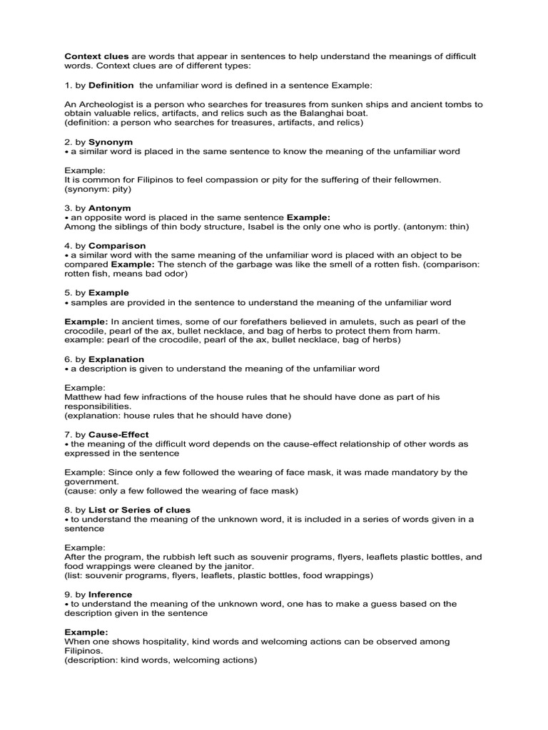 Context Clue PDF Philosophy Foreign Language Studies