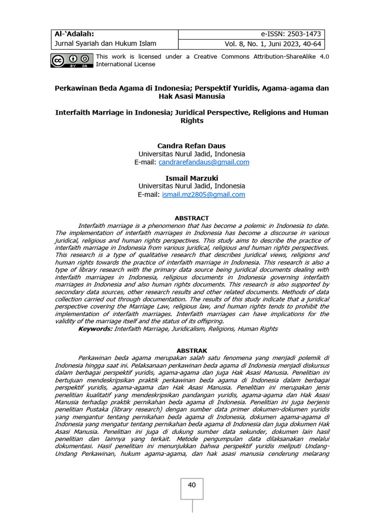Interfaith Marriage in Indonesia: Legal Insights | PDF | Social Science ...