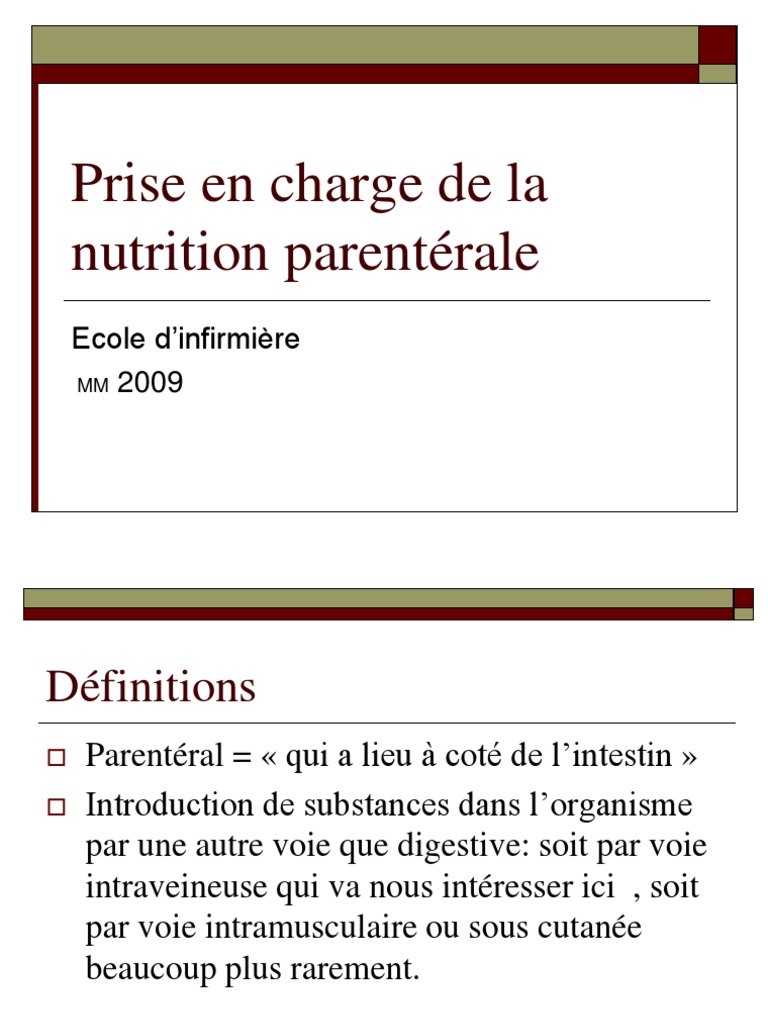 Prise en Charge de La Nutrition Parentérale PDF Cathéter Nutrition