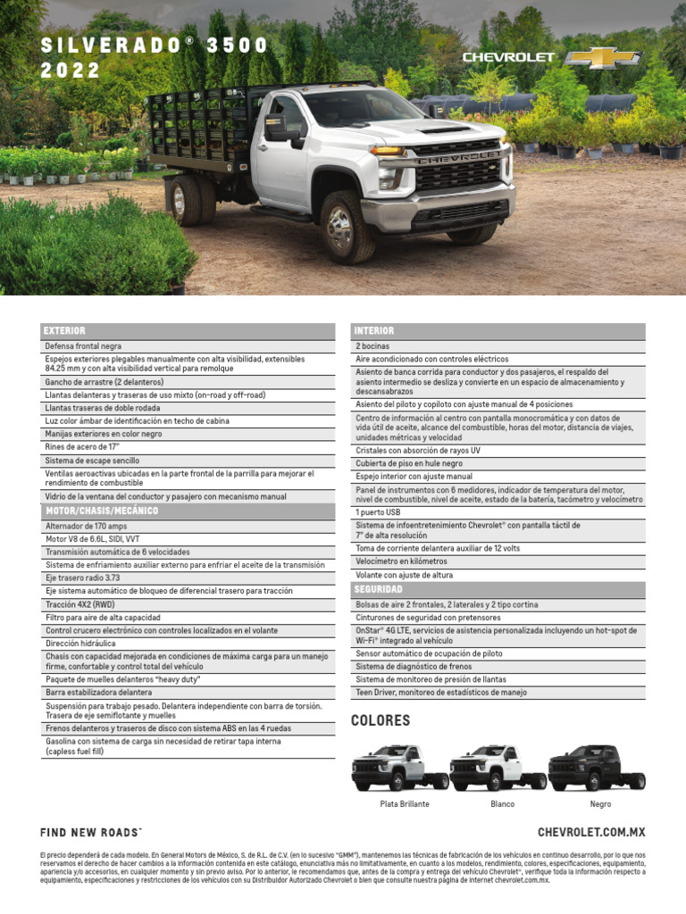 2022 Silverado 3500 Ficha Tecnica | Descargar gratis PDF | Eje ...