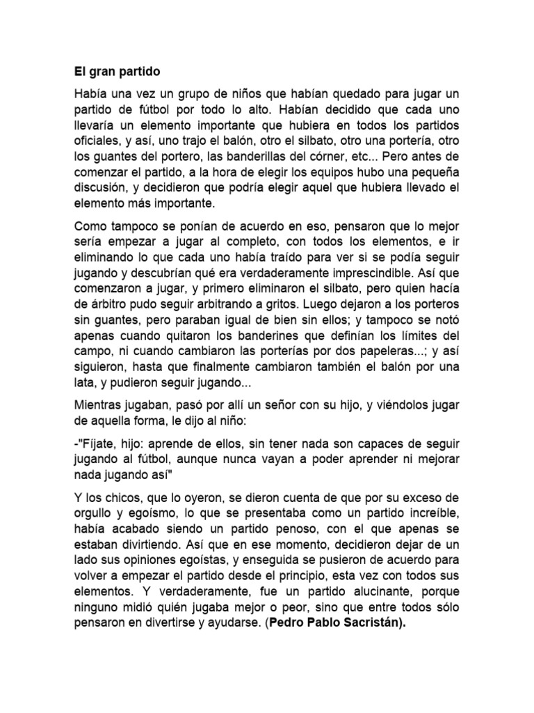 Cuento El Gran Partido Pdf