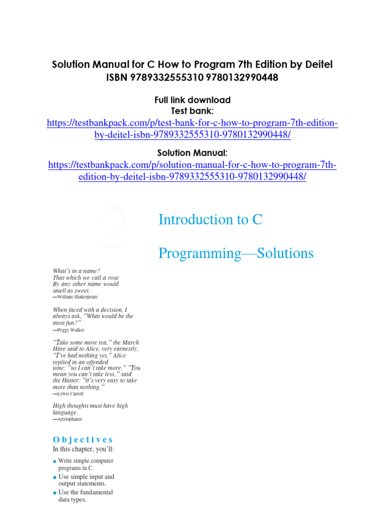 Solution Manual For C How To Program 7th Edition by Deitel ISBN ...