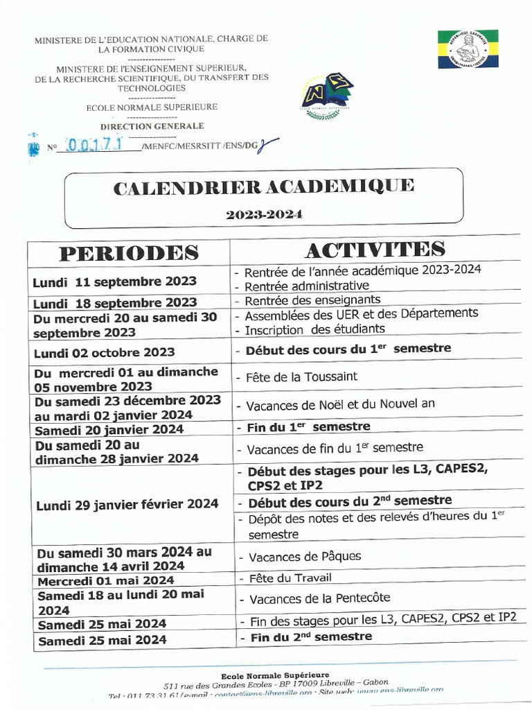 CALENDRIER ACADEMIQUE 2024 PDF