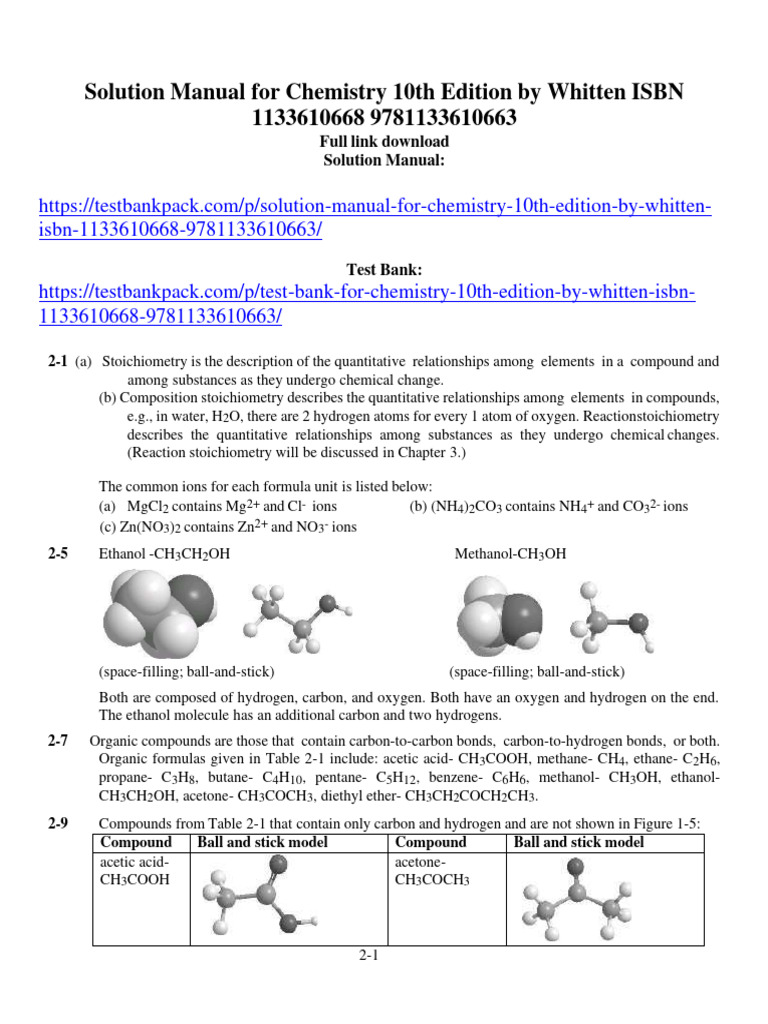 Solution Manual For Chemistry 10th Edition by Whitten ISBN 1133610668 ...