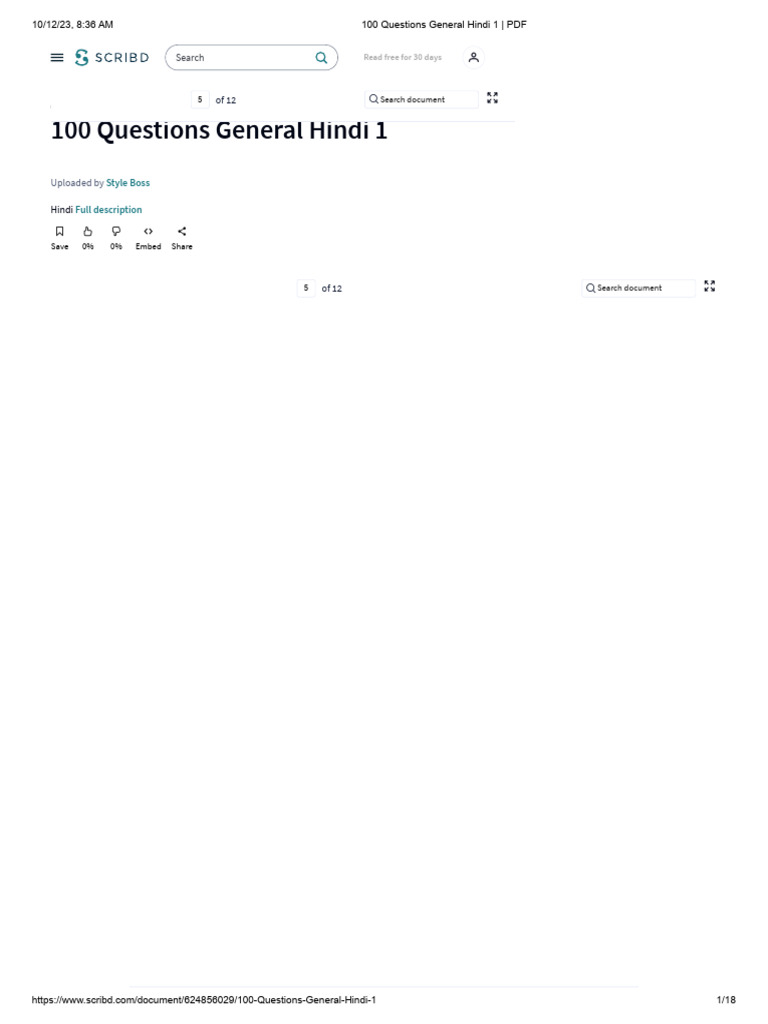 100 Questions General Hindi 1 - PDF | PDF