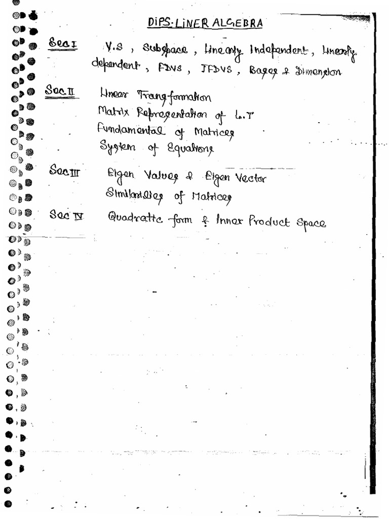 Csir Net Gate Mathematical Sciences Linear Algebra Handwritten Notes | PDF
