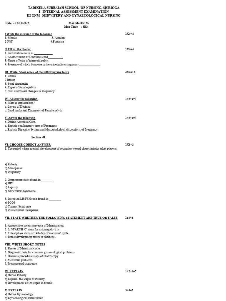 Iiignm Obg Question Paper 2022-23 I Internal | PDF | Menstrual Cycle ...