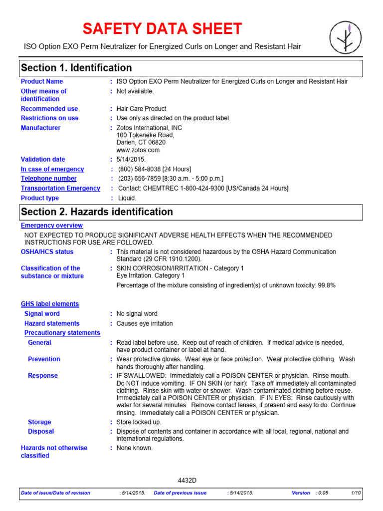 MSDS Hair Perm PDF Toxicity Safety