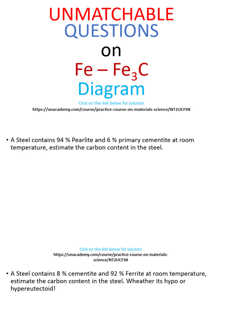 Fe-Fe3C Diagram Questions & Solutions | PDF