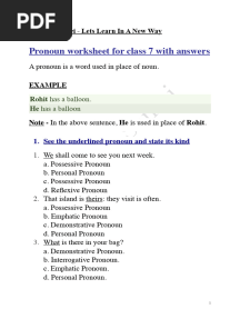 Pronoun Worksheet For Class 7