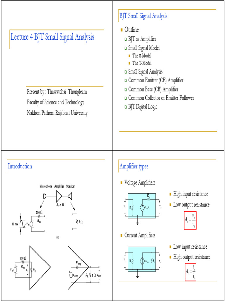 Lecture 4 BJT Small Signal Analysis01 (โหมดความเข้ากันได้) | PDF