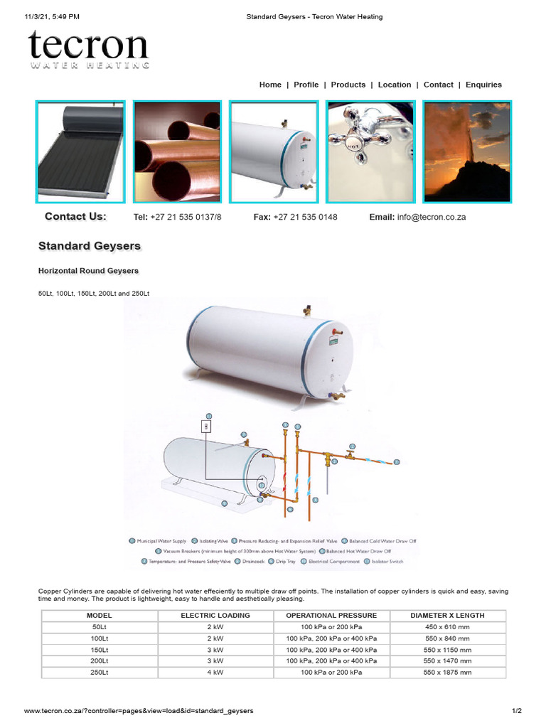 Standard Geysers Tecron Water Heating PDF