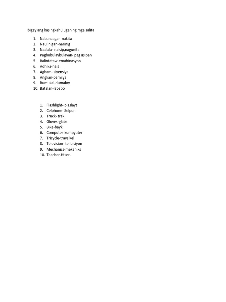 Ibigay Ang Kasingkahulugan NG Mga Salita | PDF