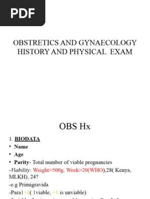 Obstretics and Gynaecology History and Physical Exam