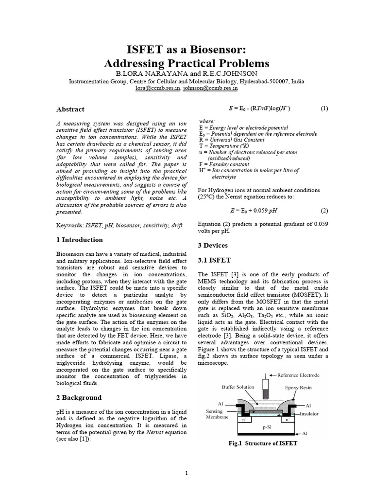 Isfet As A Biosensor | PDF | Field Effect Transistor | Biosensor
