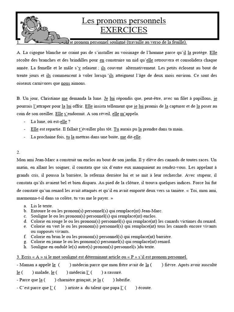 Exercices sur les pronoms personnels | PDF