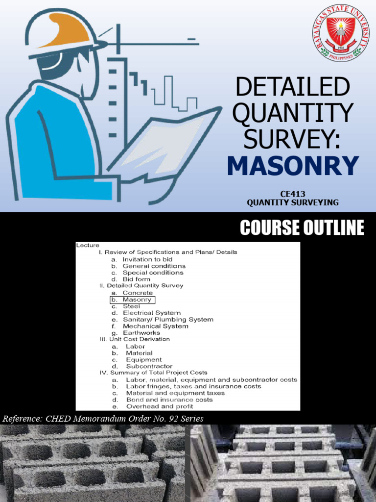 QS 4 - Lesson-IIb-DQS-Masonry-1 | PDF | Concrete | Masonry