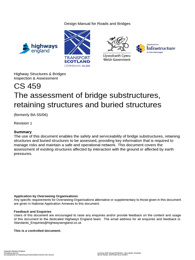 CS 459 The Assessment of Bridge Substructures, Retaining Structures and ...