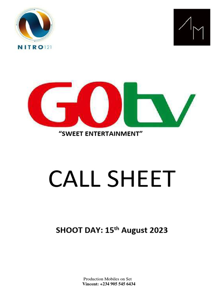 TVC Call Sheet for Multichoice Shoot | PDF