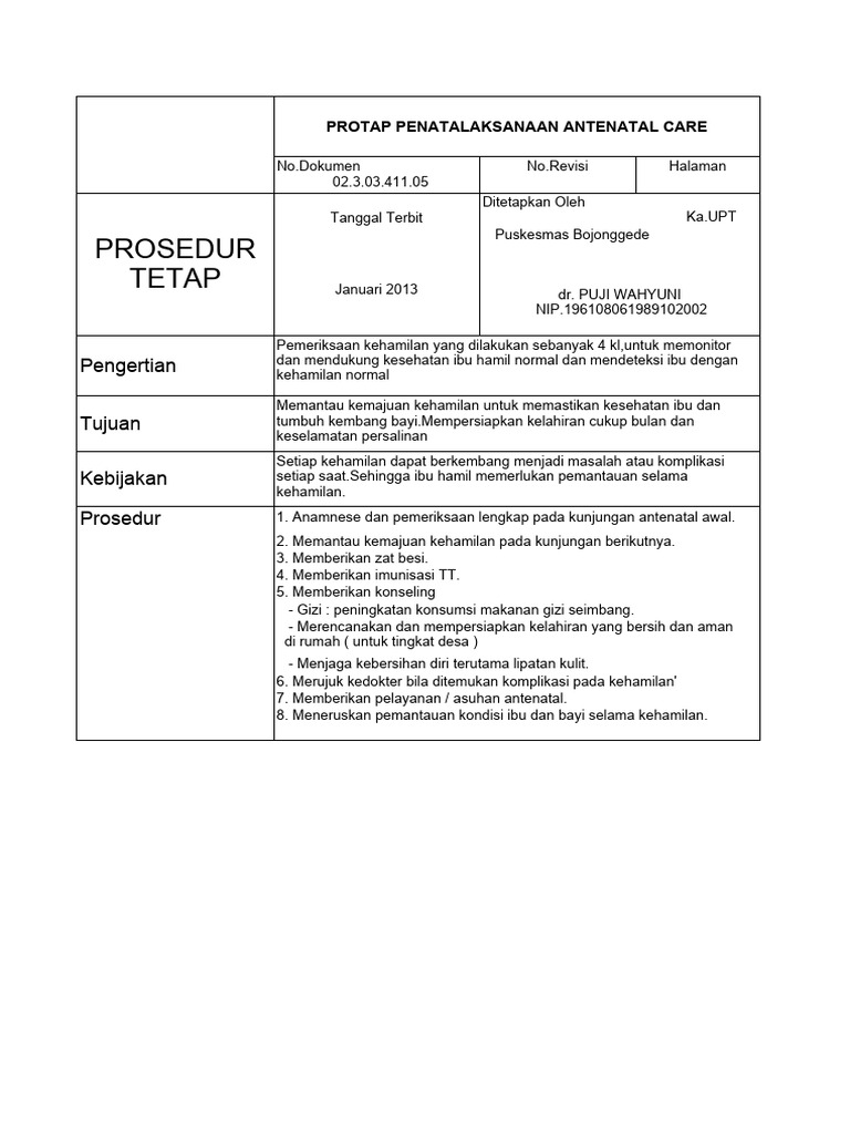 Protap Penatalaksanaan Anc 2013 | PDF