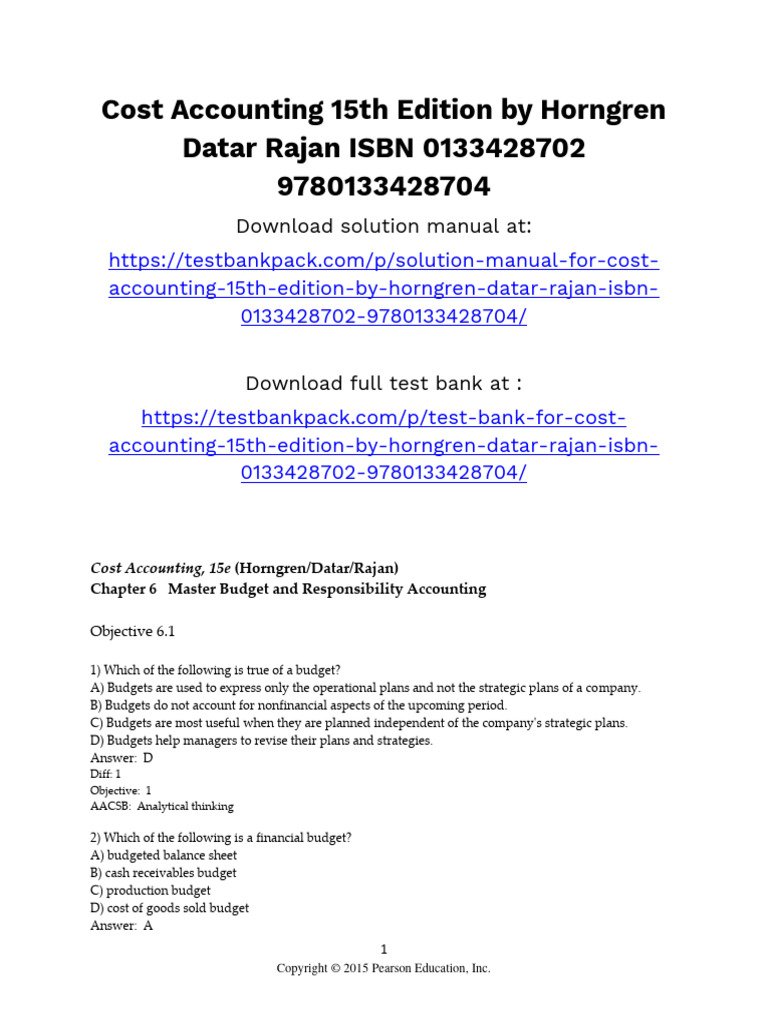 Cost Accounting 15th Edition Horngren Test Bank 1 | PDF | Art