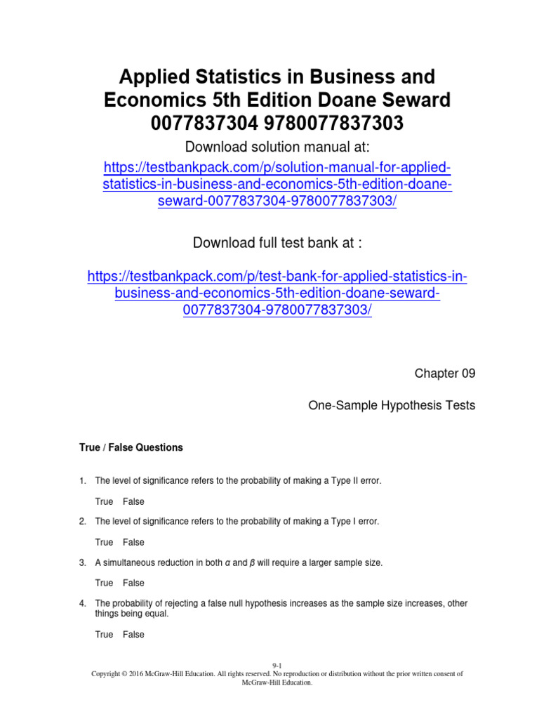 Applied Statistics in Business and Economics 5th Edition Doane Test ...