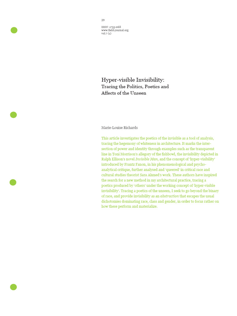 Hyper Visible Invisibility Pdf Whiteness Studies Frantz Fanon