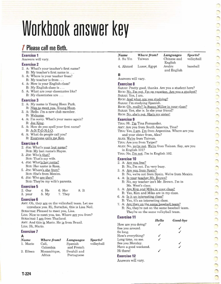 Workbook Answers Unit 1 Languages