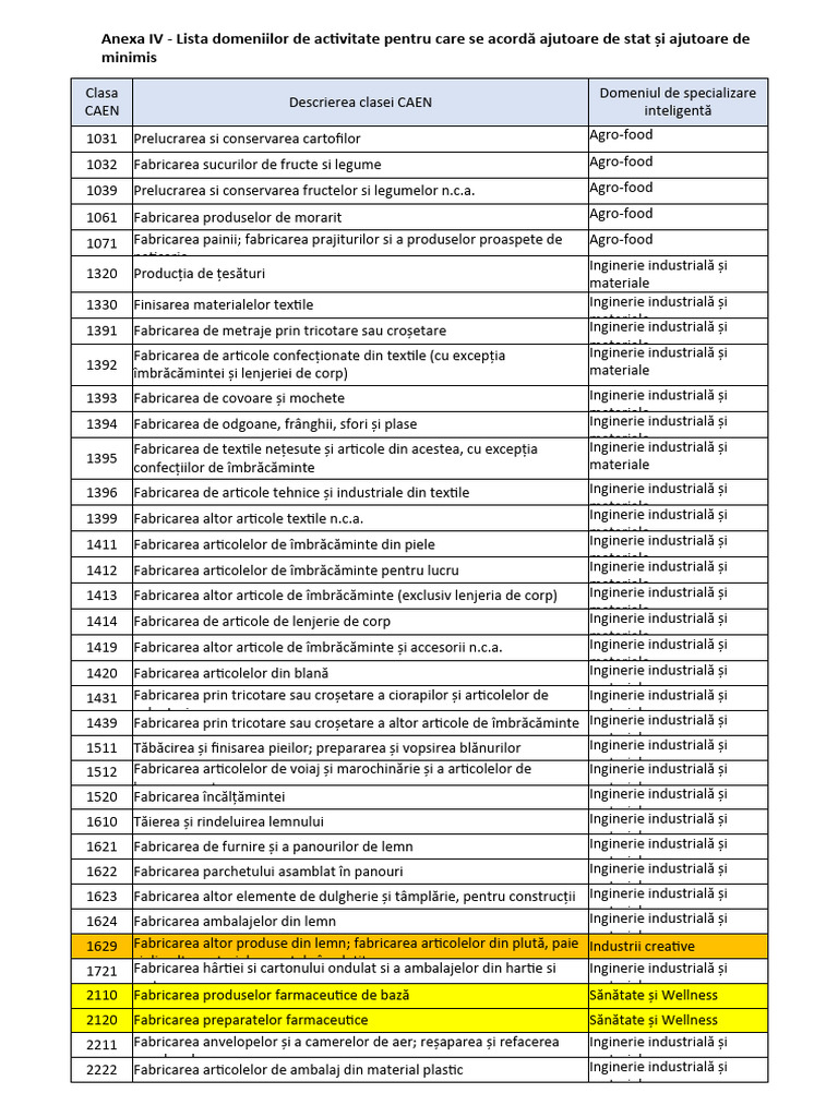 4.anexa IV-Lista Coduri CAEN - IMM | PDF