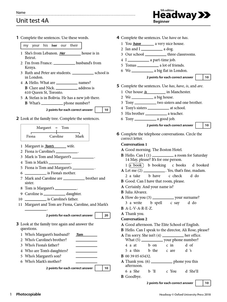 HW5e Beginner Test Unit 4A | PDF