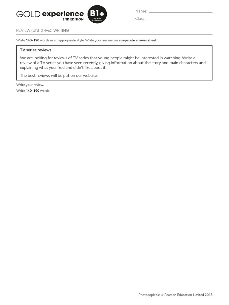 Gold Exp B1P U4to6 Review Writing | PDF