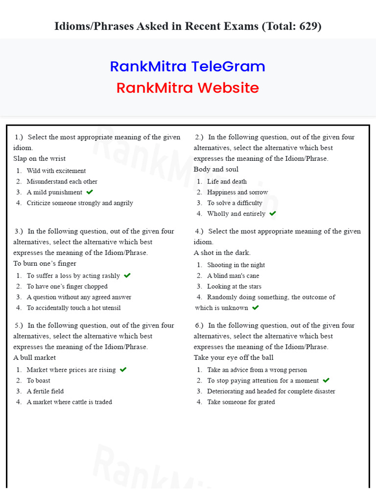 Idioms-Phrases Asked in Recent Exams | PDF