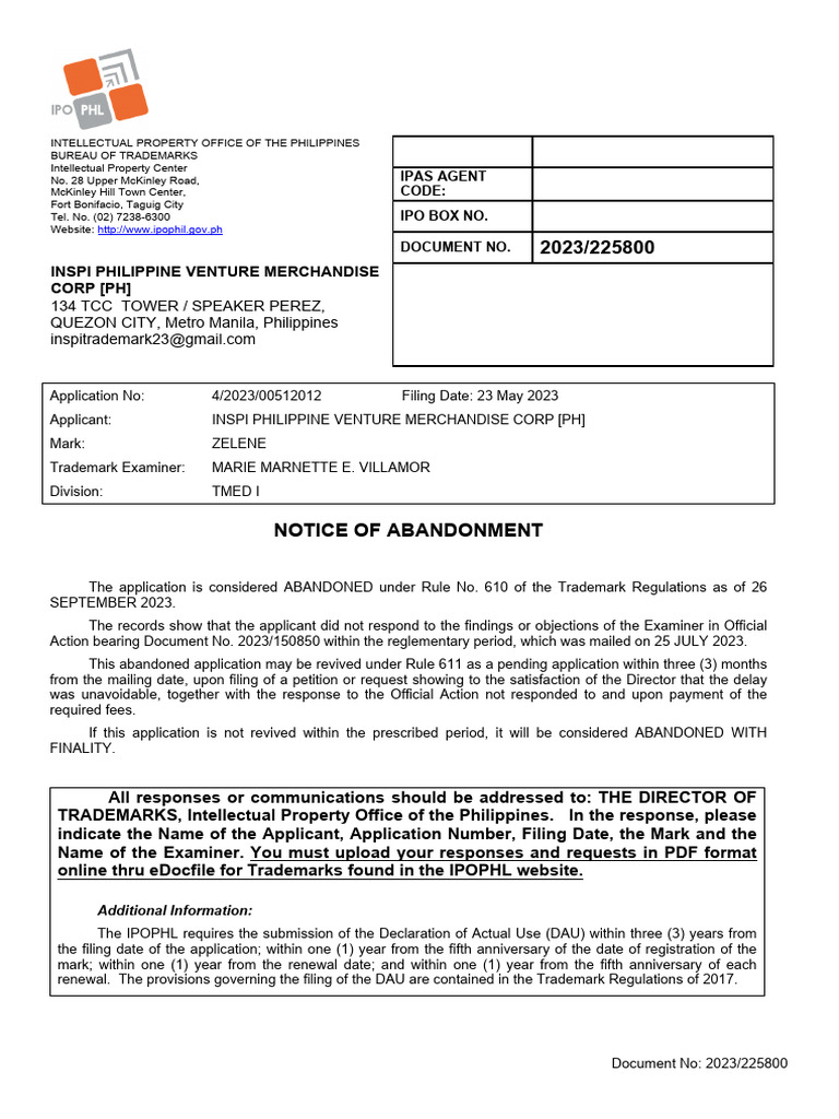 Photo inspiration: Trademark Abandonment Notice Pdf Trademark Photo Inspiration