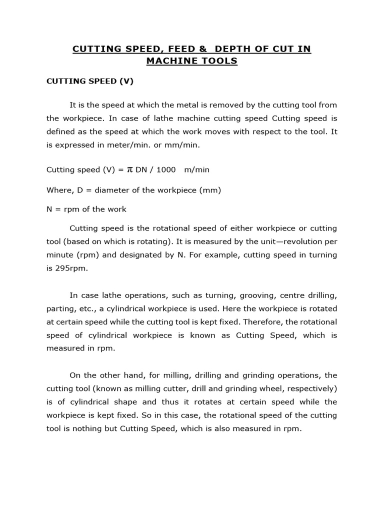 Cutting Speed, Feed, Depth of Cut PDF