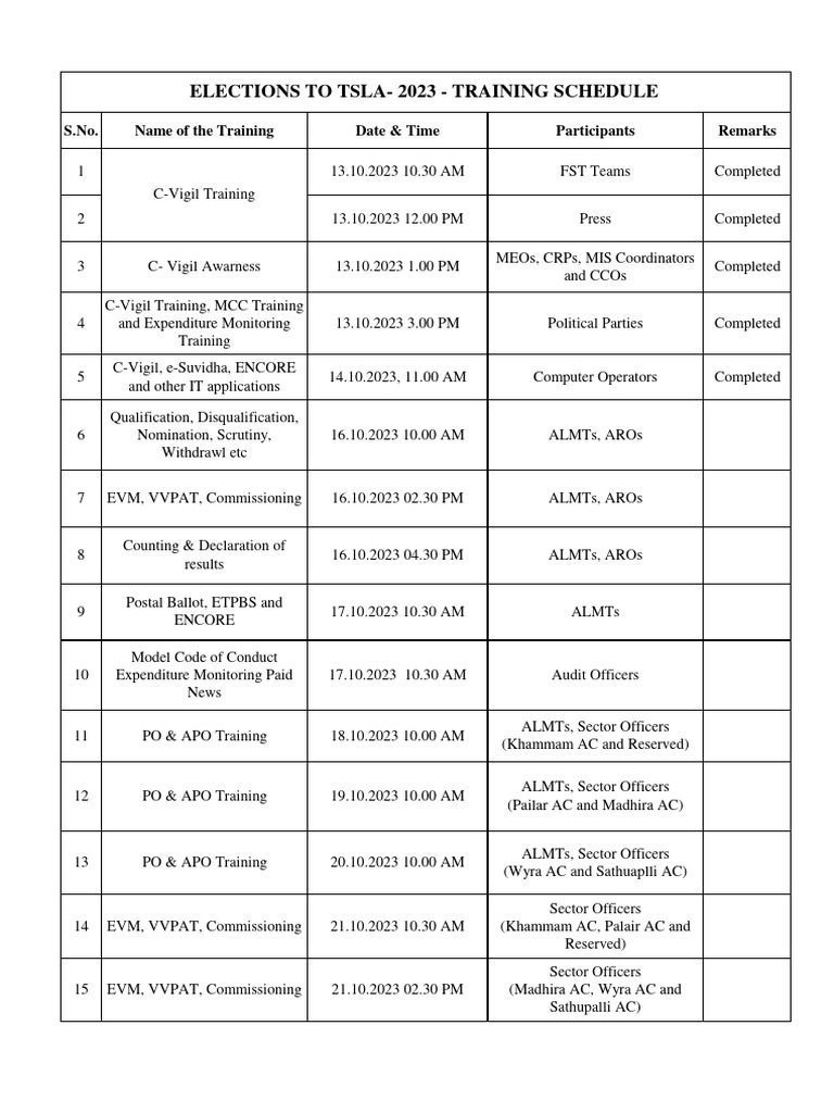Election Training Schedule PDF Political Events Evaluation Methods