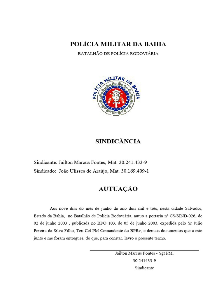 NORMAS DE ELABORAÇÃO DE SINDICÂNCIA NA POLÍCIA MILITAR DO PARANÁ | PDF ...