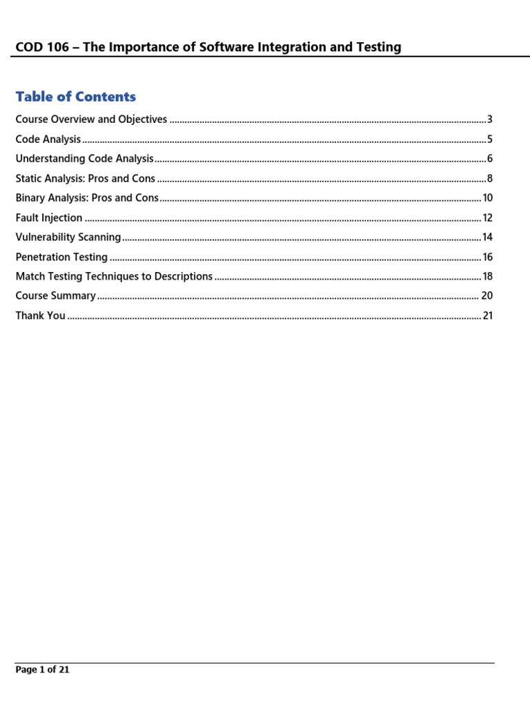 COD106 The Importance of Software Integration and Testing | PDF