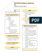 COMMUNICATION: Definition, Models and Functions