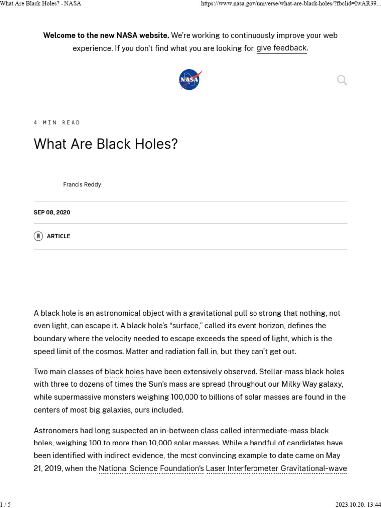 What Are Black Holes - NASA | PDF | Black Hole | Gravitational Wave