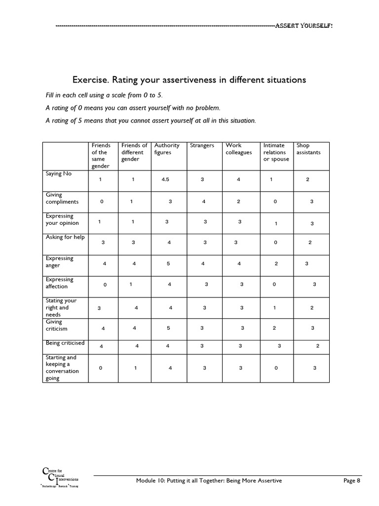 Assertiveness Situations Worksheet Download Free PDF Social