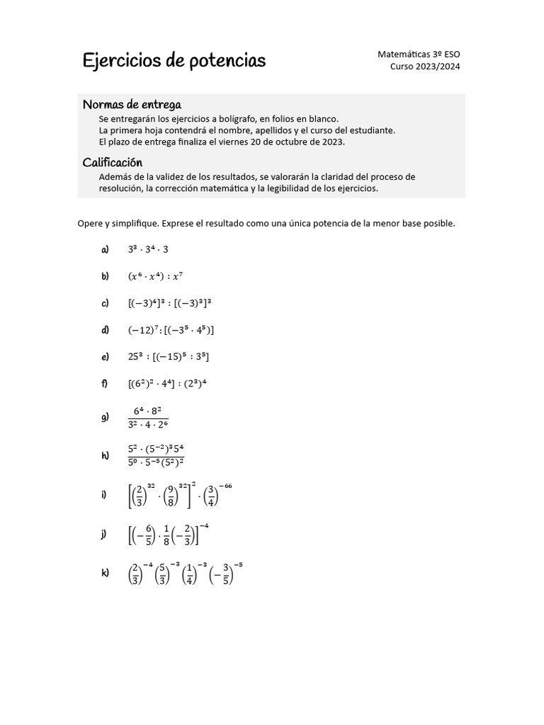 Ejercicios De Potencias Pdf