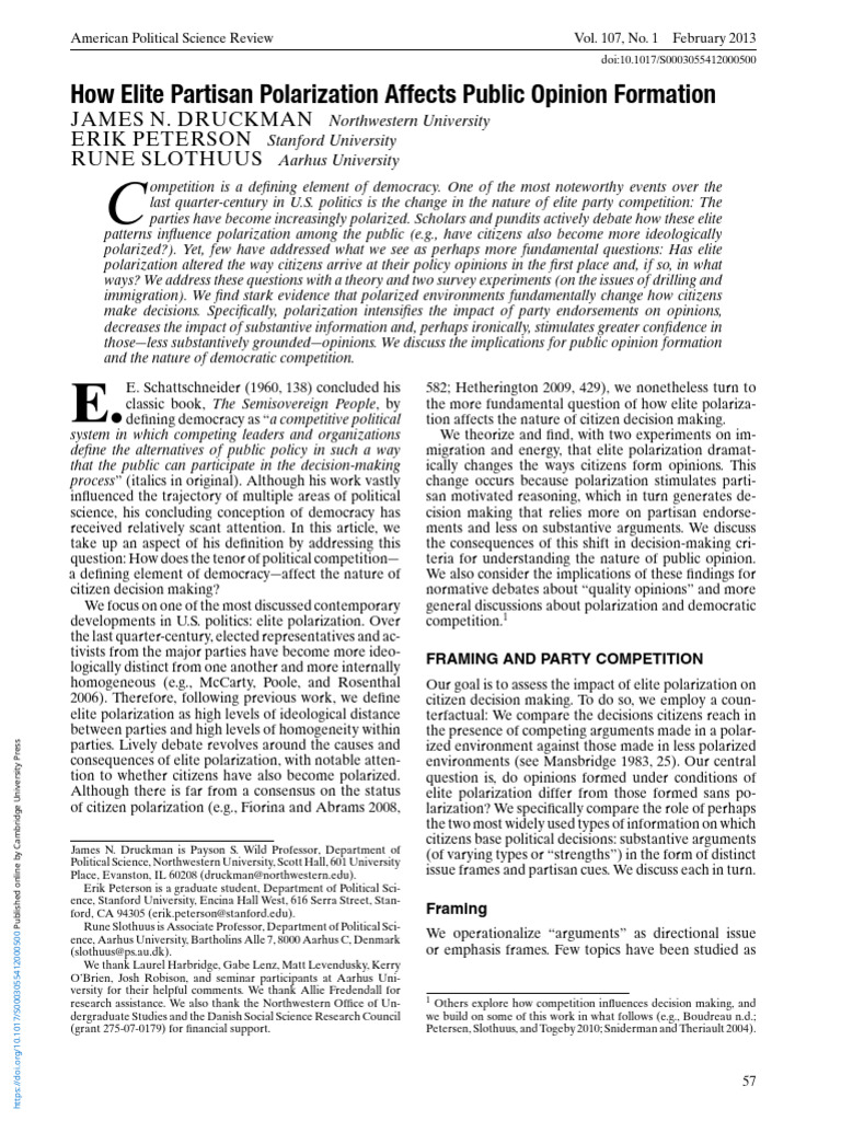 How Elite Partisan Polarization Affects Public Opinion Formation | PDF ...