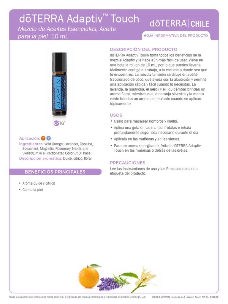 Aceite Doterra Adaptiv Touch Oil | PDF | Ingredientes de comida | Plantas